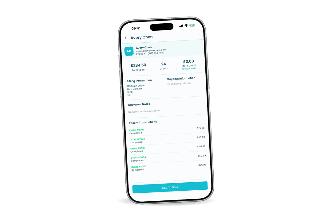 Customer record on the Oliver POS iPhone app