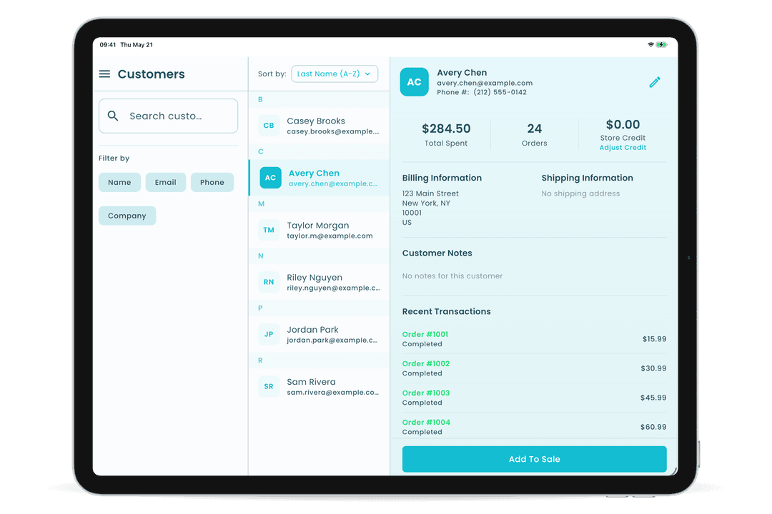 Customer record in the Oliver POS iPad app