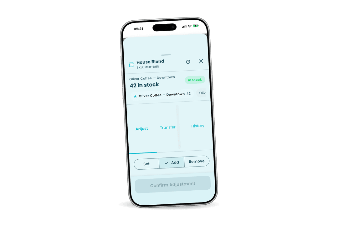 Inventory adjustment on the Oliver POS iPhone app