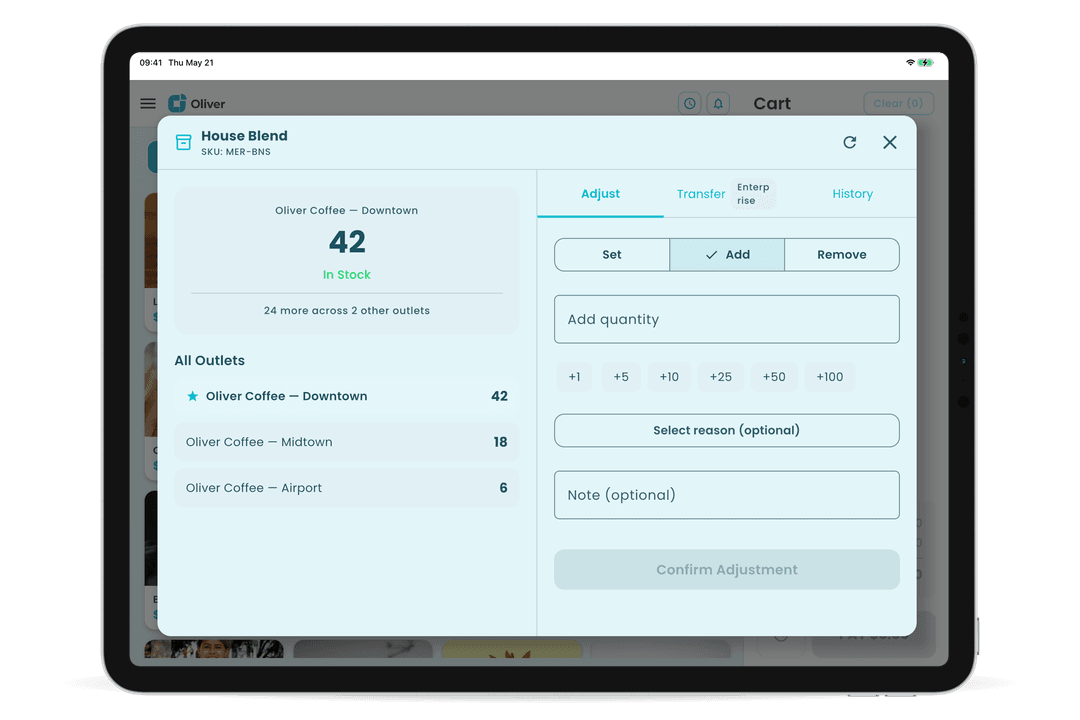 Inventory adjustment in the Oliver POS iPad app