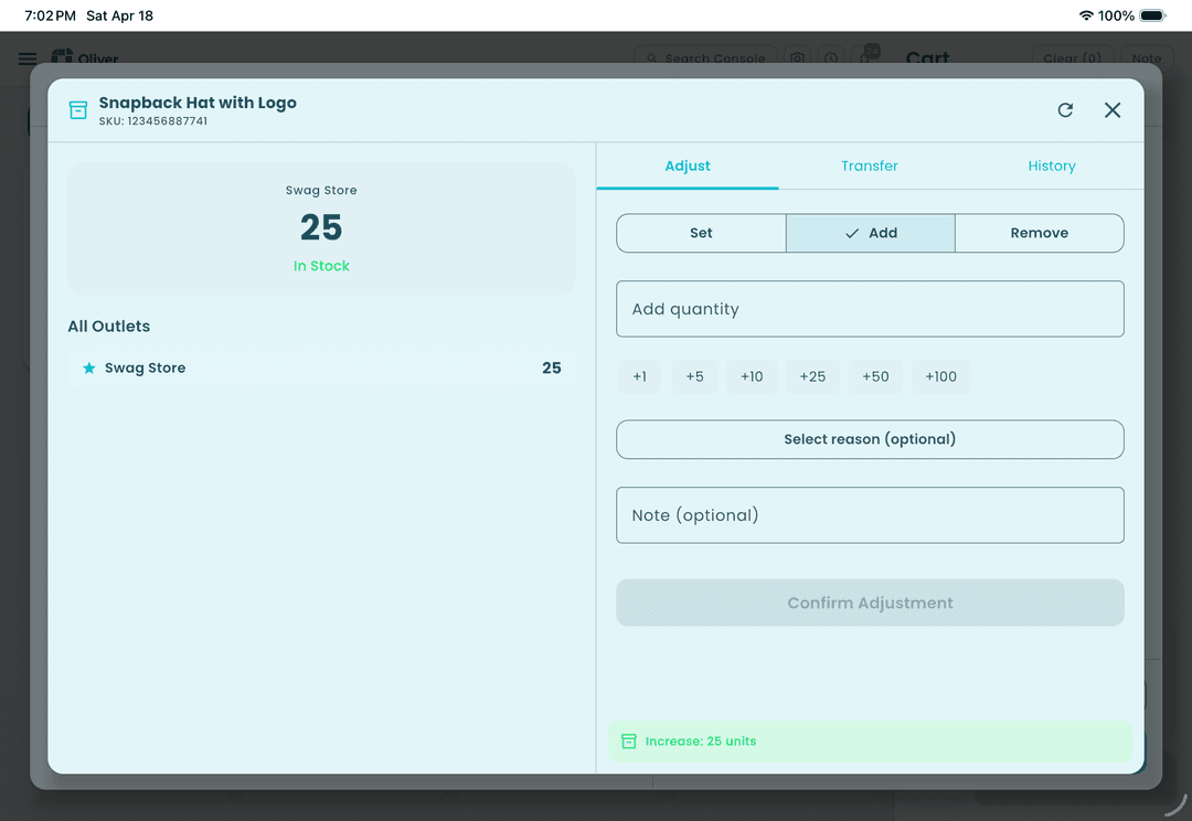 Inventory adjust modal