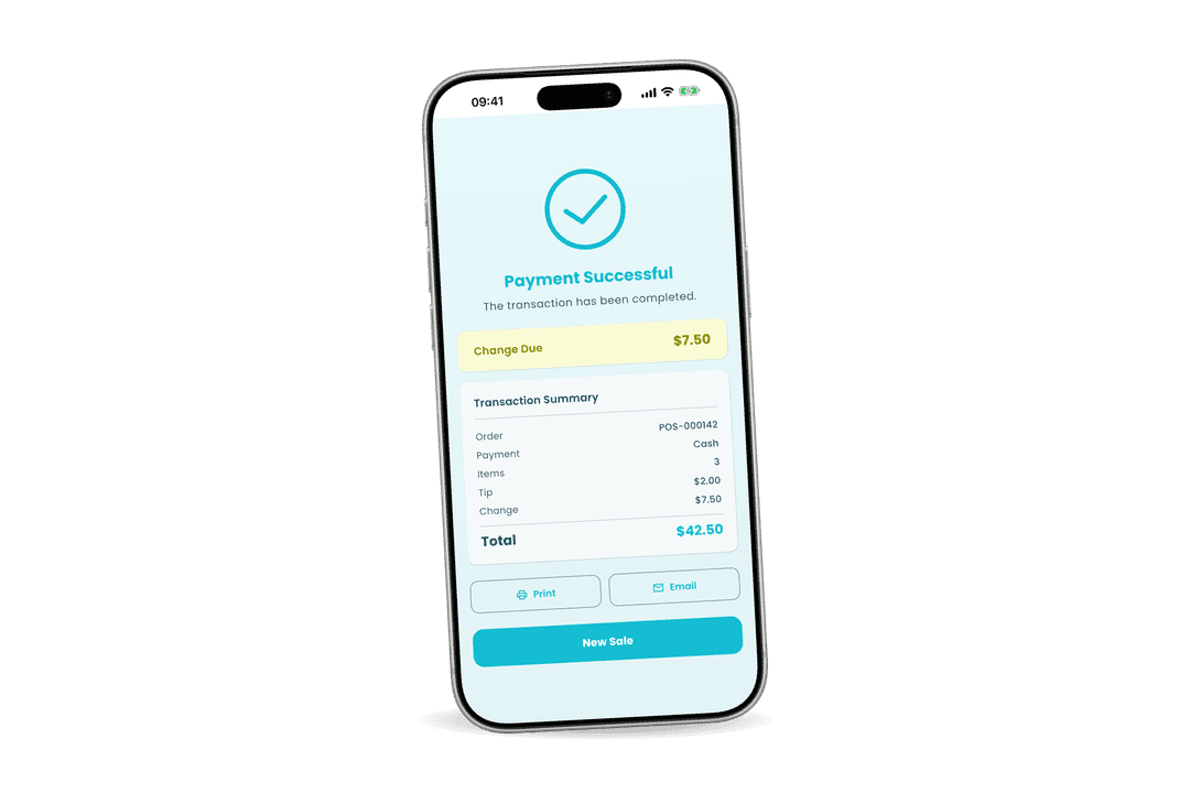 Order completion screen on the Oliver POS iPhone app