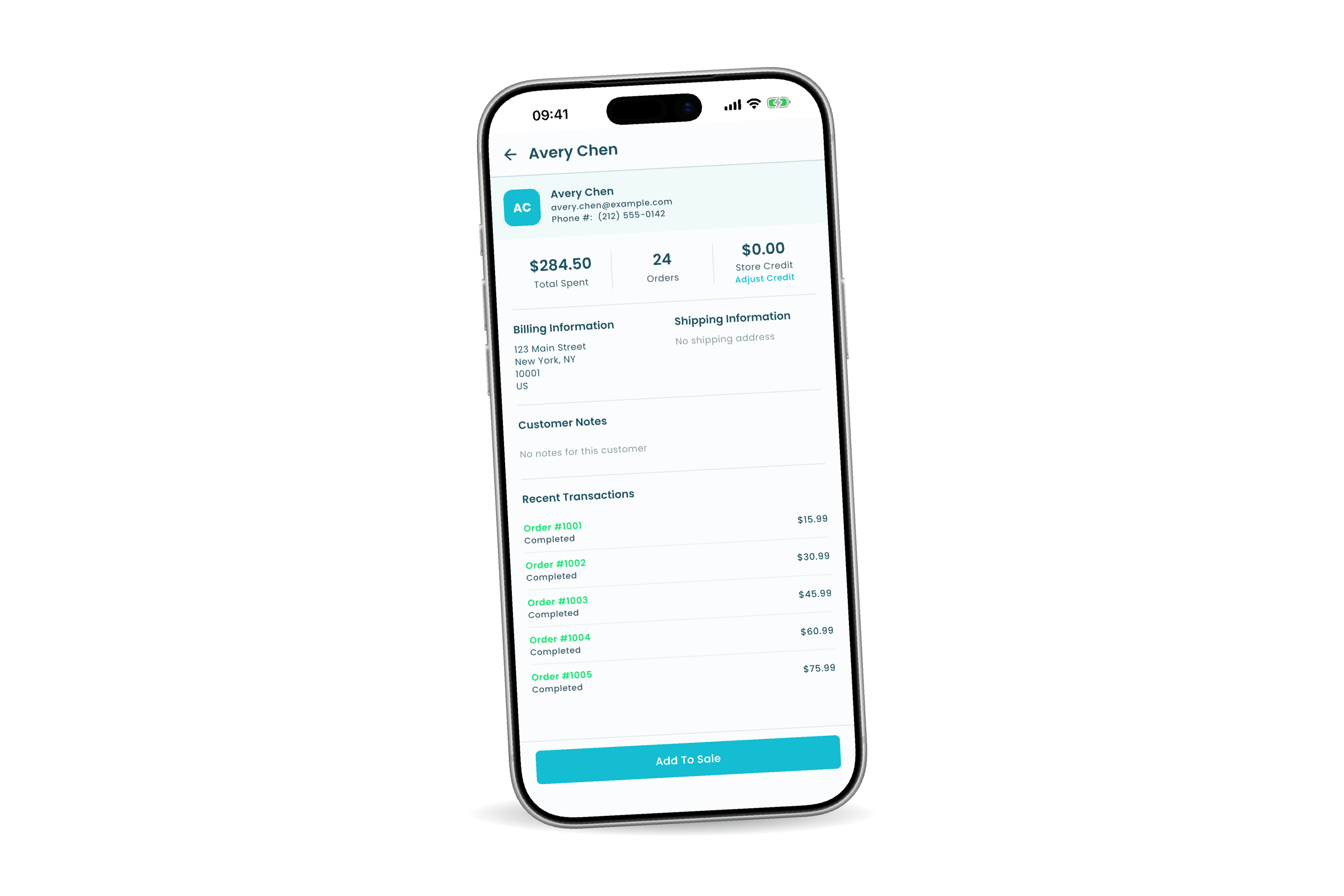 Customer record on the Oliver POS iPhone app