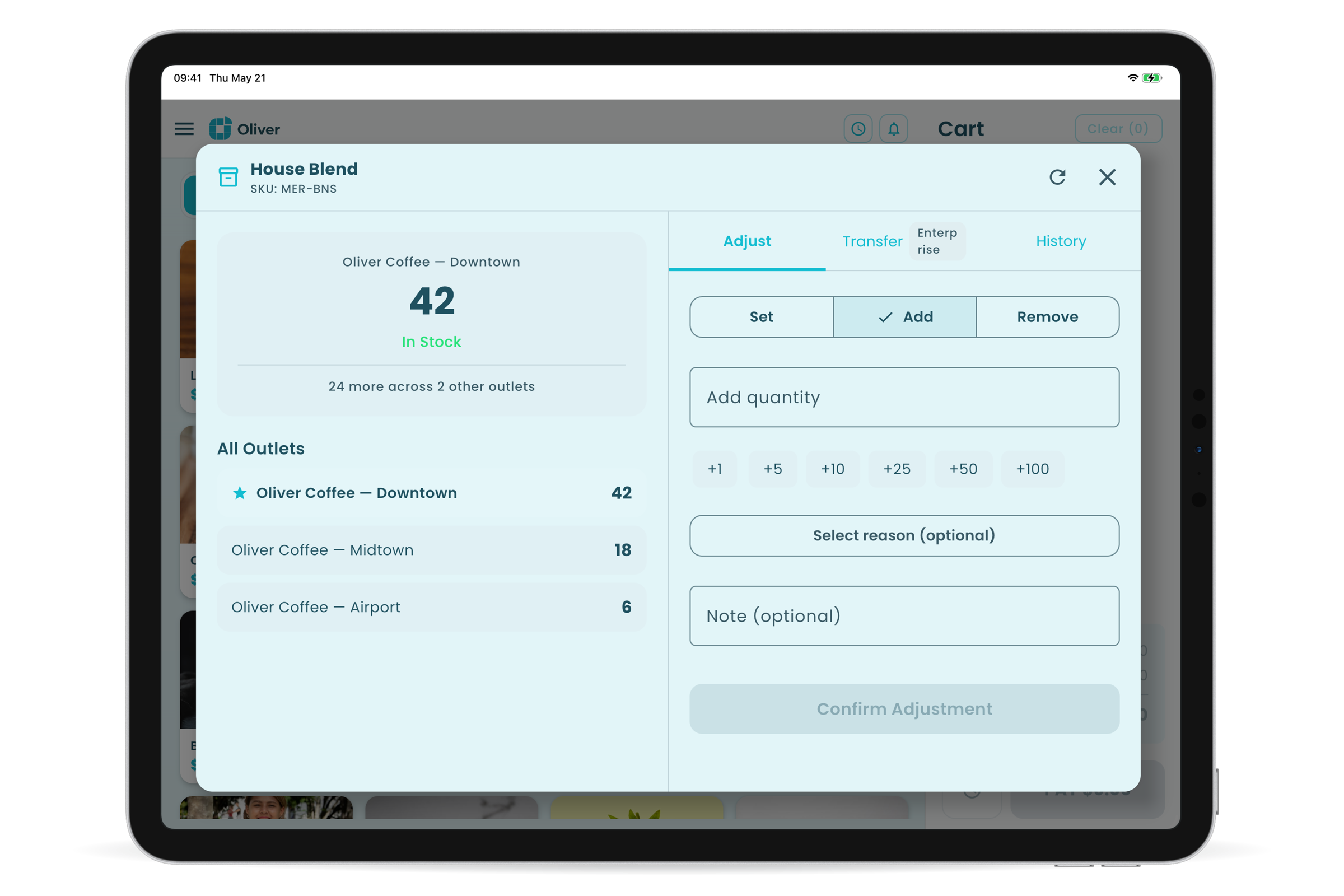 Inventory adjustment in the Oliver POS iPad app