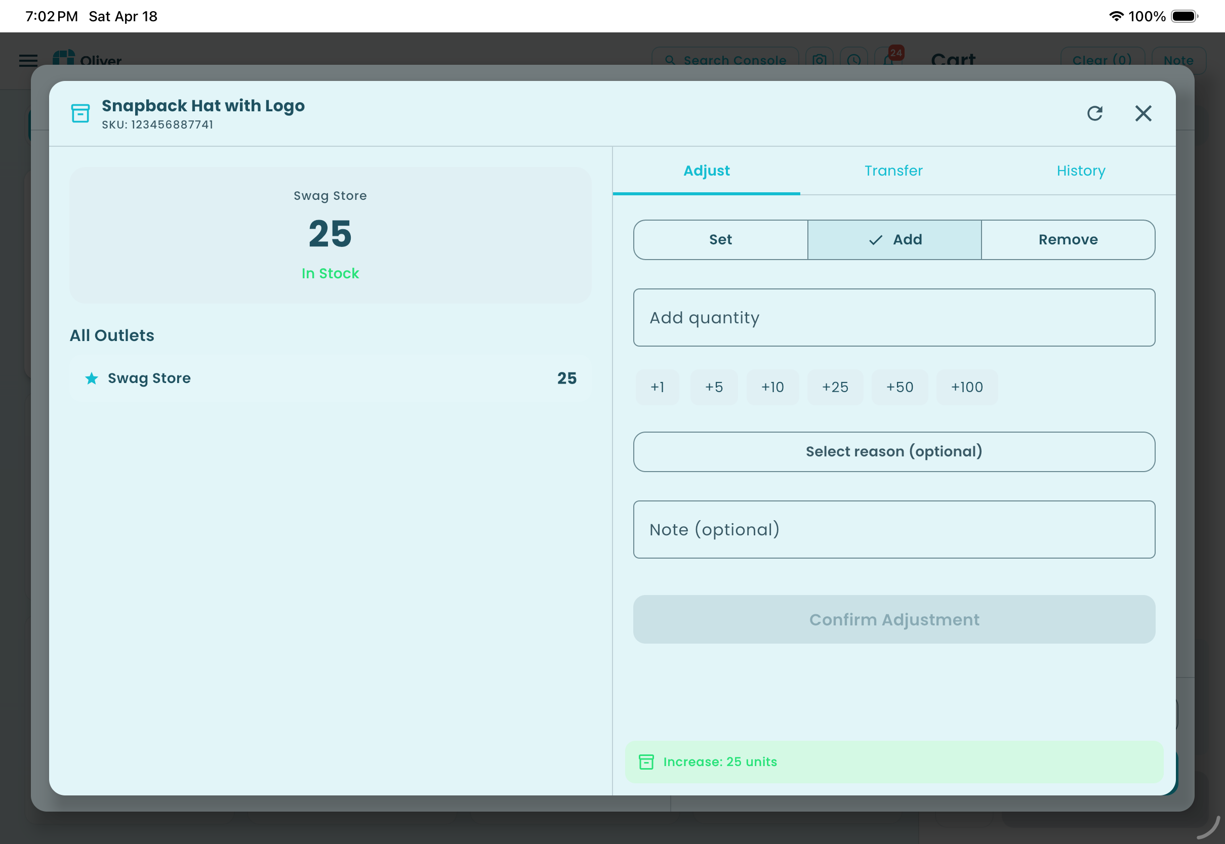 Inventory adjust modal