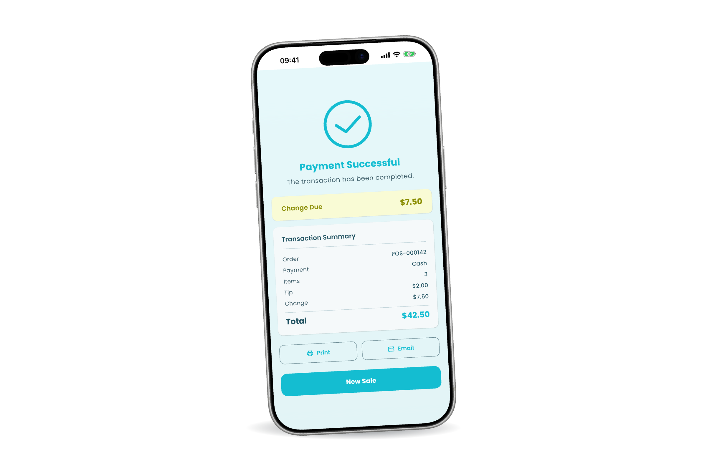 Order completion screen on the Oliver POS iPhone app